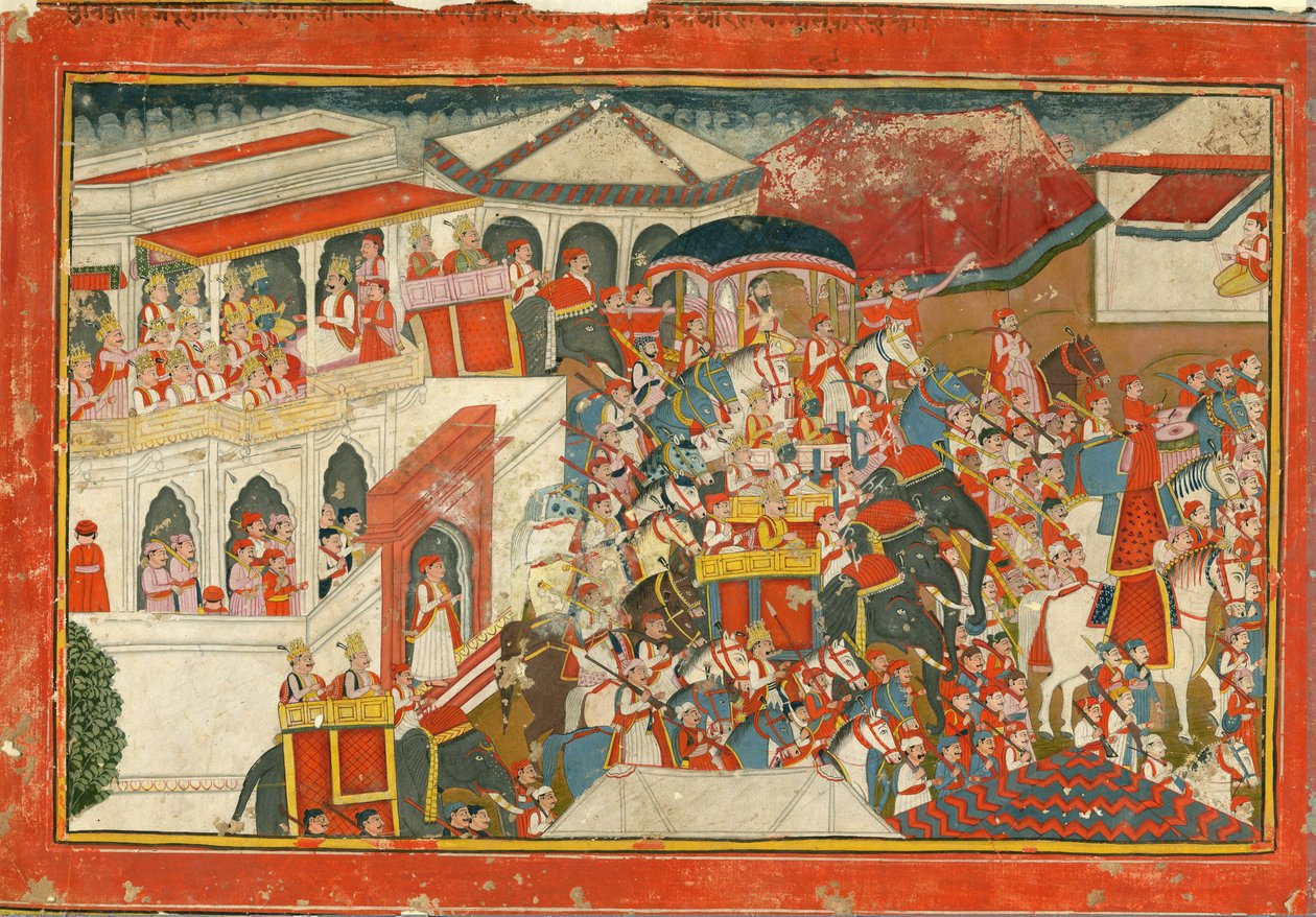 कृष्ण और बलराम का राजमहल से निकलना, सी। 1840 द्वारा भारतीय कला