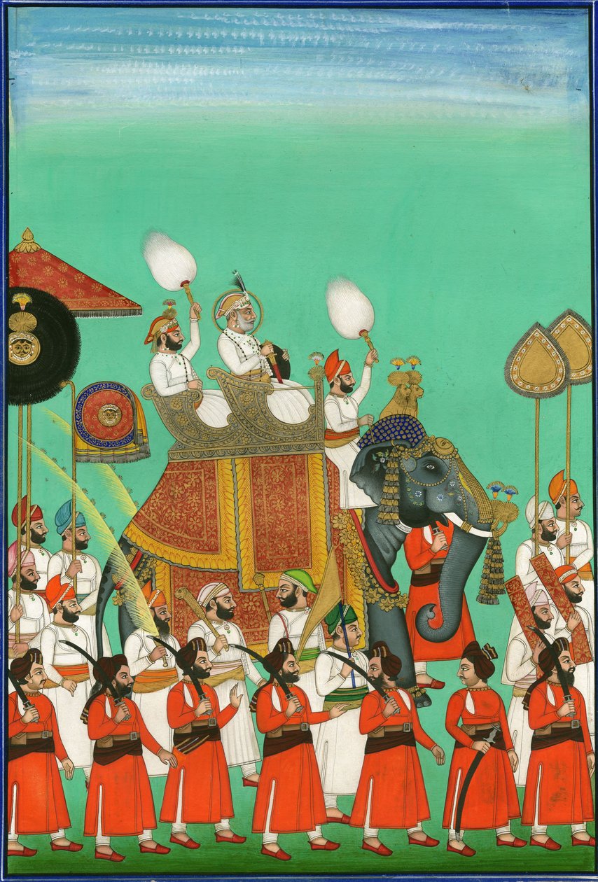 जोधपुर राइडिंग ऑफ़ ए ए हाथी, c। 1780 द्वारा भारतीय कला