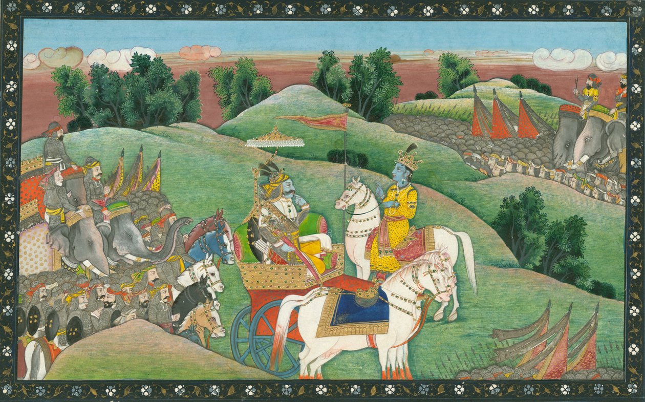 भगवान कृष्ण और अर्जुन के बीच संवाद, सी। 1830 द्वारा भारतीय कला