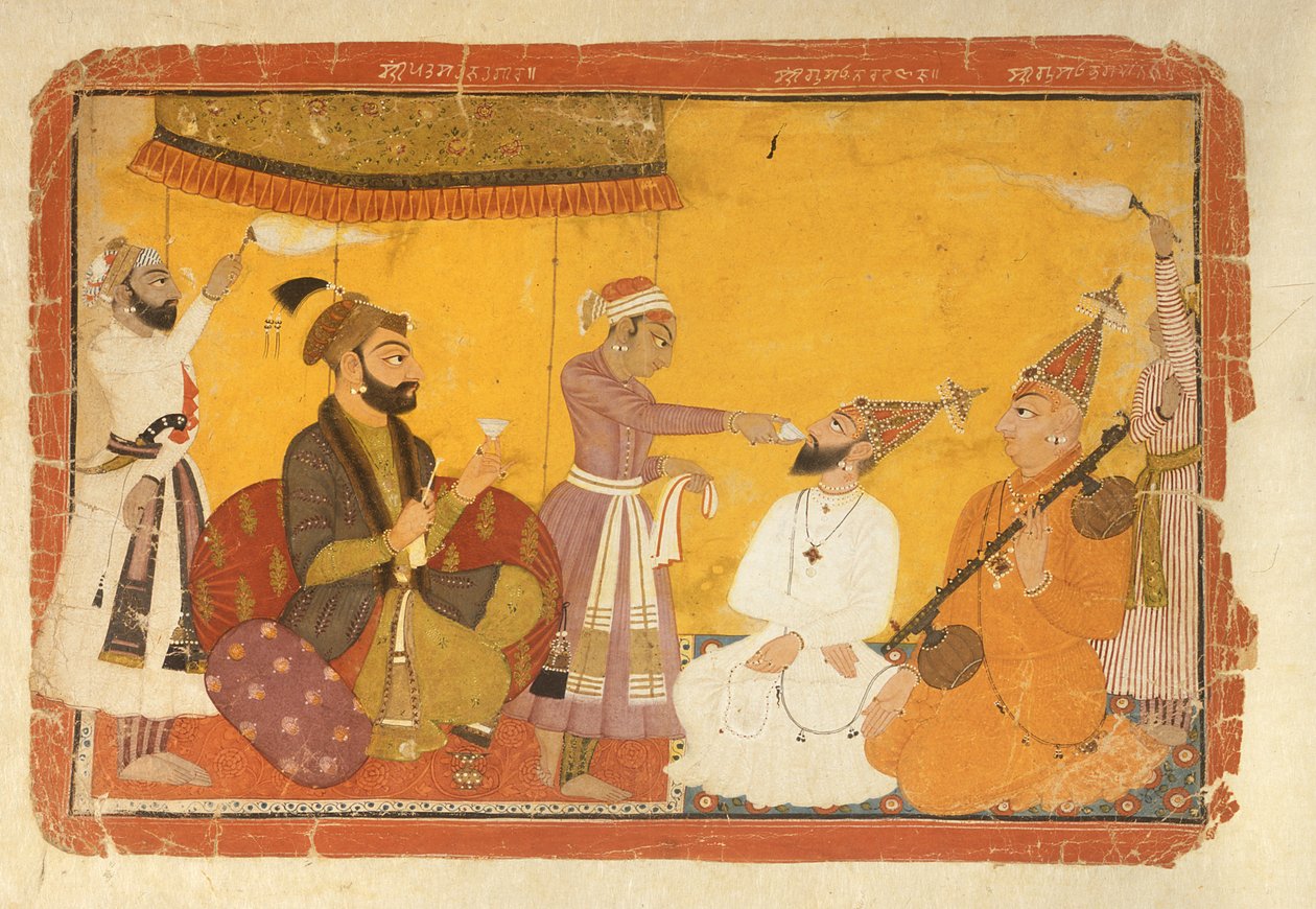 ] 7.110359 गोसाईं नारायण ने सम्राट याहंगीर, नूरपुर, पहाड़ी स्कूल, 1725 की उपस्थिति में जहर खाया द्वारा इंडियन स्कूल
