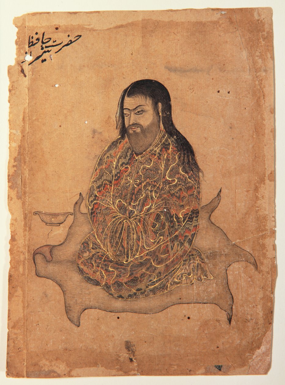 एक दरवेश, प्रतियोगिता में बैठा, c.1650 (कागज पर अपारदर्शी wc और सोना) द्वारा इंडियन स्कूल
