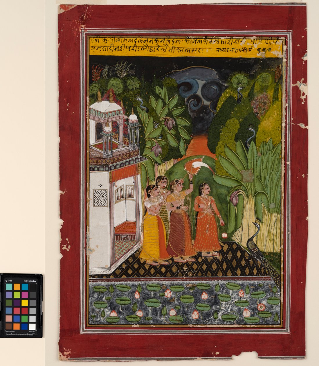 एक नायिका अपने हीरो की प्रतीक्षा करती है, c.1740 (अपारदर्शी जल रंग और कागज पर सोना) द्वारा इंडियन स्कूल