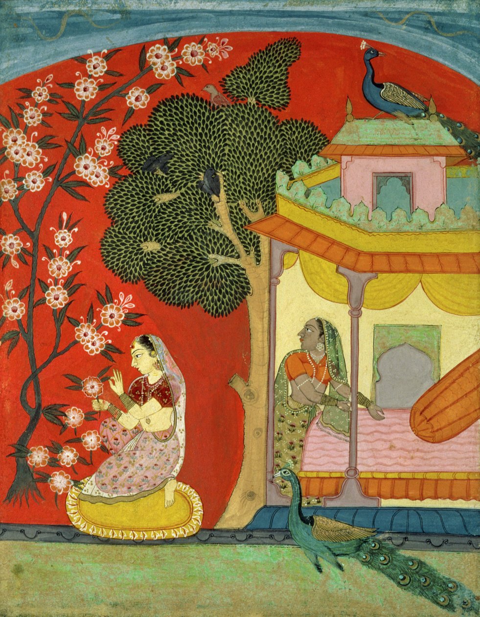 एक लेडी प्लकिंग ब्लॉसम, दक्षिणी राजस्थान या डेक्कन, c.1675 द्वारा इंडियन स्कूल