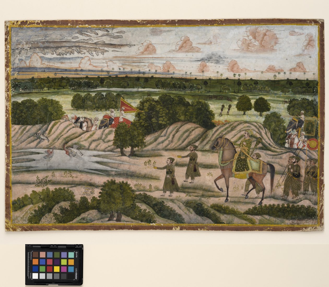 एक शिकार अभियान पर एक नवाब और उनके अनुचर c.1780 (कागज पर अपारदर्शी जल रंग और सोना) द्वारा इंडियन स्कूल