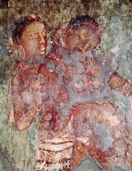 गुफा 1 (भित्तिचित्र) के आंतरिक भाग से एक राजसी युगल द्वारा इंडियन स्कूल