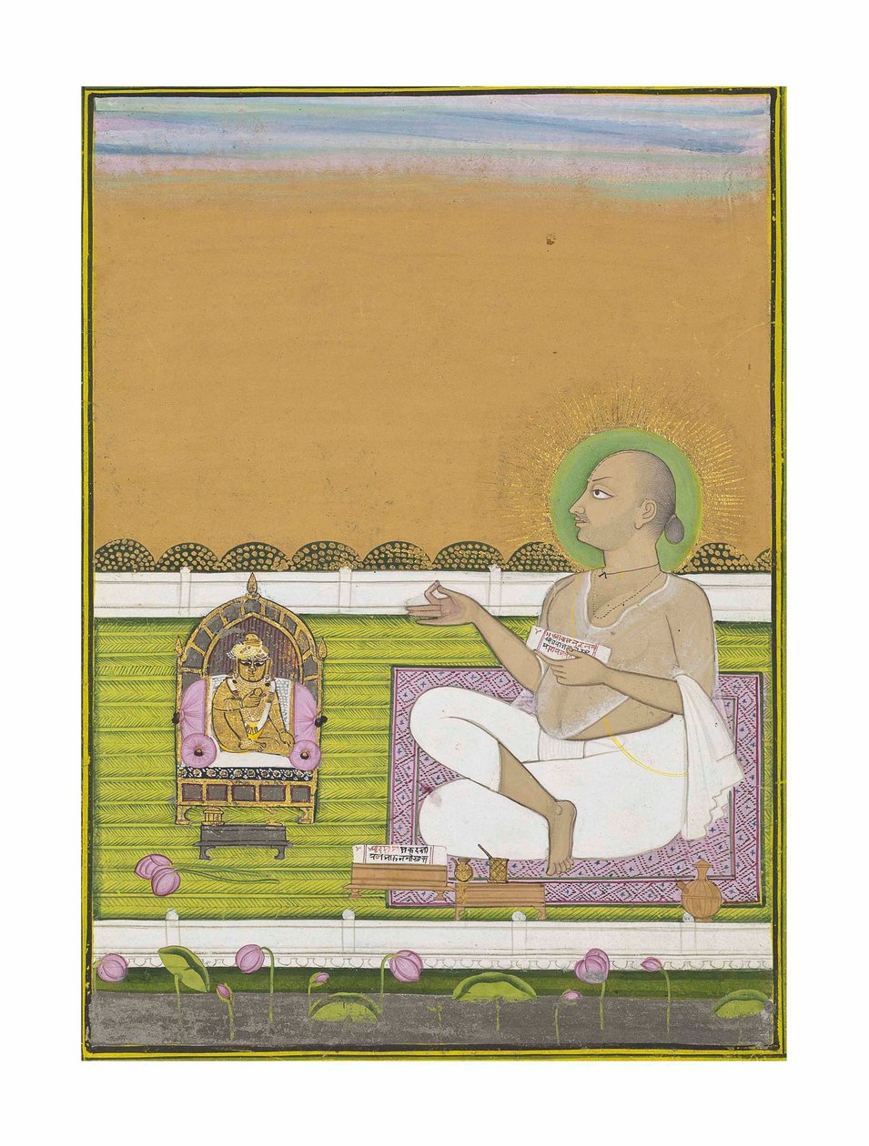 पुष्टिमार्ग संप्रदाय के एक ऋषि और श्री नाथजी, c.1850 द्वारा इंडियन स्कूल