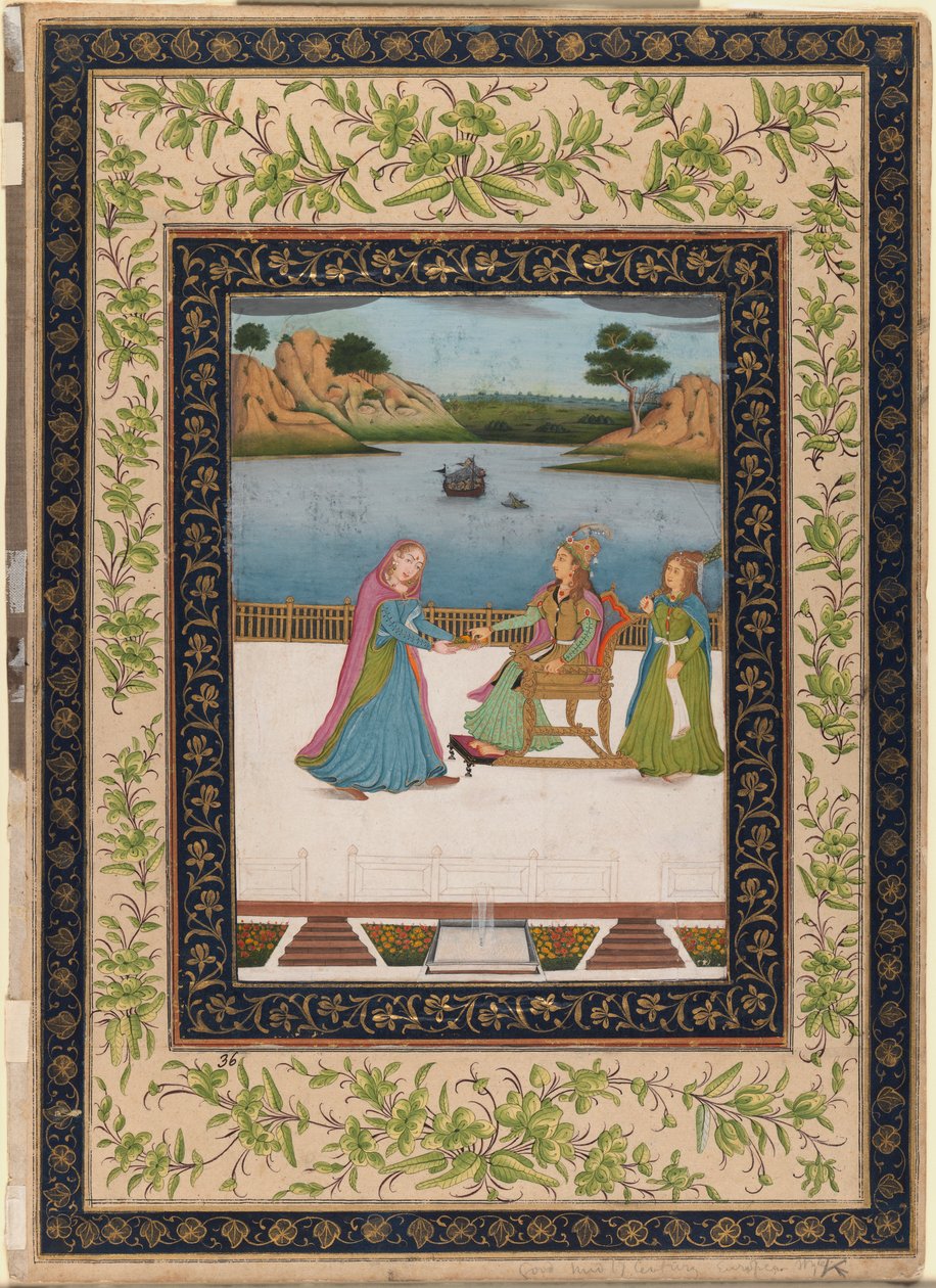 एक औरत एक फल पर सेवित फल है, c.1770 (अपारदर्शी wc, कागज पर सोना और चांदी) द्वारा इंडियन स्कूल