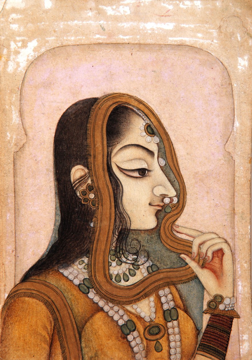एक सुंदर महिला, जिसे मेहराब से सजाया गया है, c.1800 (कागज पर अपारदर्शी wc और सोना) द्वारा इंडियन स्कूल