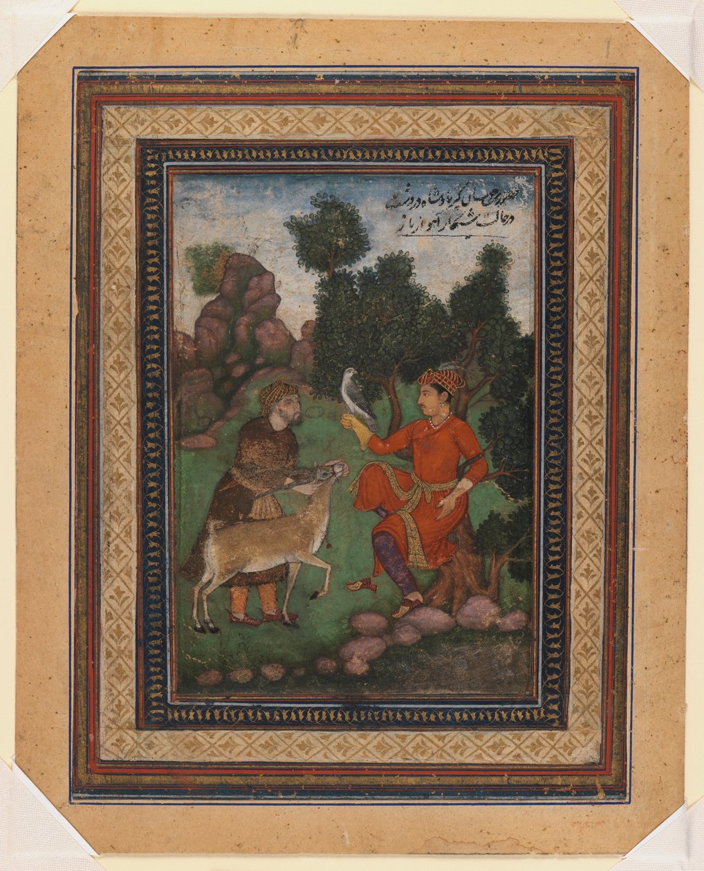 एक बाज़ और एक गेमकीपर, c.1600 (wc कागज पर) द्वारा इंडियन स्कूल