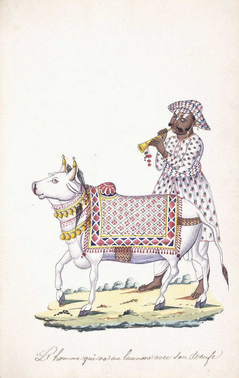 अपने बैल के साथ एक आदमी, सी। 1825 (पेंसिल, कलम, काली स्याही, w - c, व्हामैन पेपर पर) द्वारा इंडियन स्कूल