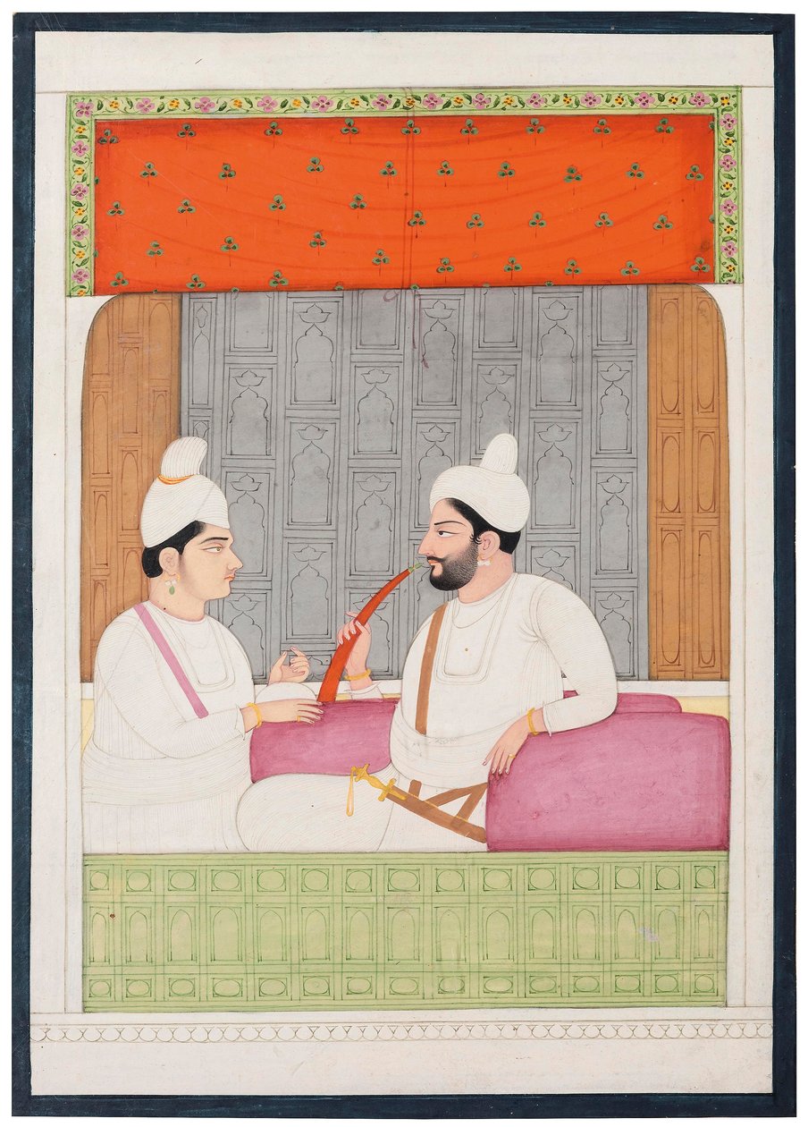 कांगड़ा के राजा संसार चंद और उनके बेटे अनिरुद चंद, कांगड़ा, पंजाब हिल्स, उत्तर भारत का चित्र द्वारा इंडियन स्कूल