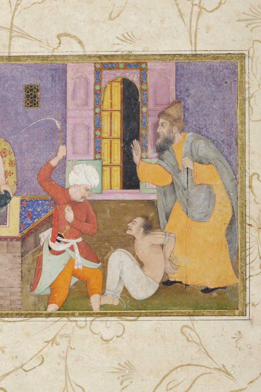 एक कैदी को न्याय, विस्तार, c.1610 (अपारदर्शी wc और सोना) लाया जाता है द्वारा इंडियन स्कूल