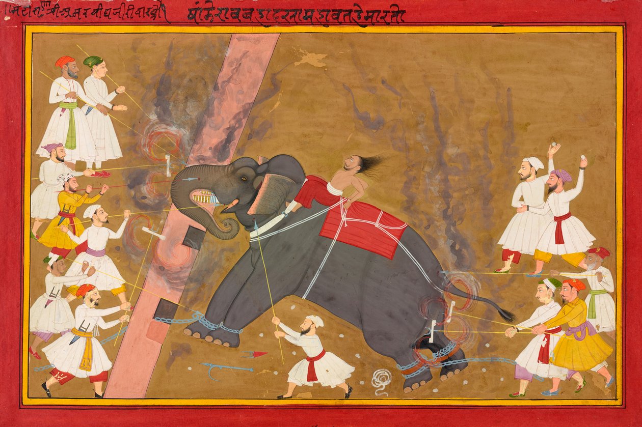 एक हाथी अमॉक चलाता है, c.1700 द्वारा इंडियन स्कूल