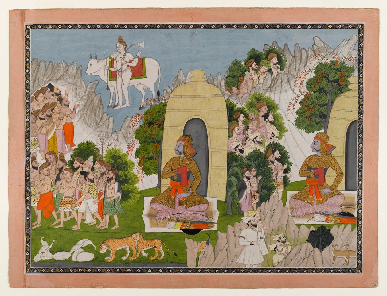 अर्जुन तपस्या, महाभारत श्रृंखला का दृश्य, c.1825-40 (कागज पर wc और सोना) द्वारा इंडियन स्कूल