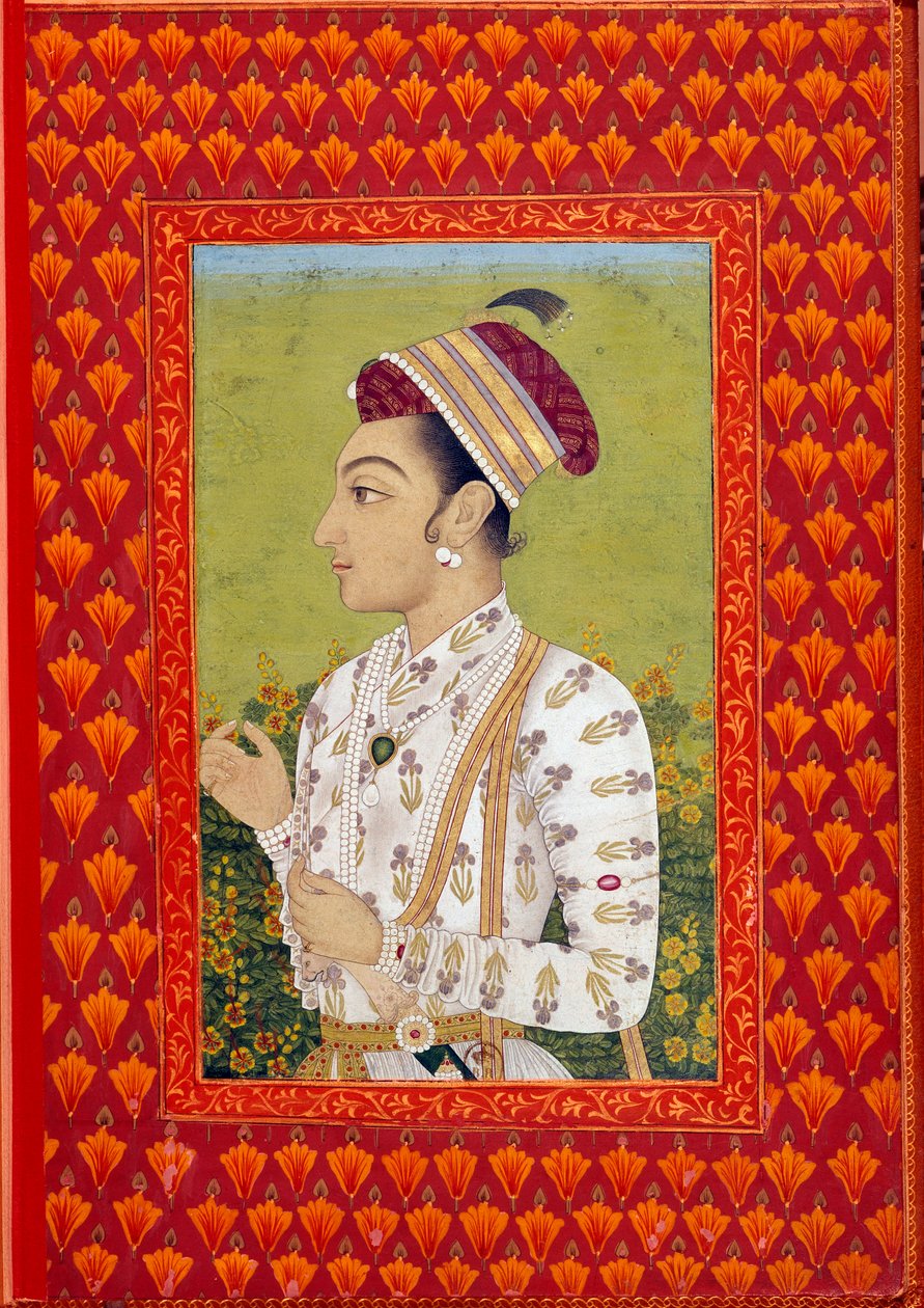 कला भारत: शाहजहाँ (1616-1660) के बंगाल मुगल काल के राज्यपाल के दूसरे पुत्र राजकुमार शुजा। 17 वीं शताब्दी की पेंटिंग। पेरिस, एनएलईई द्वारा इंडियन स्कूल