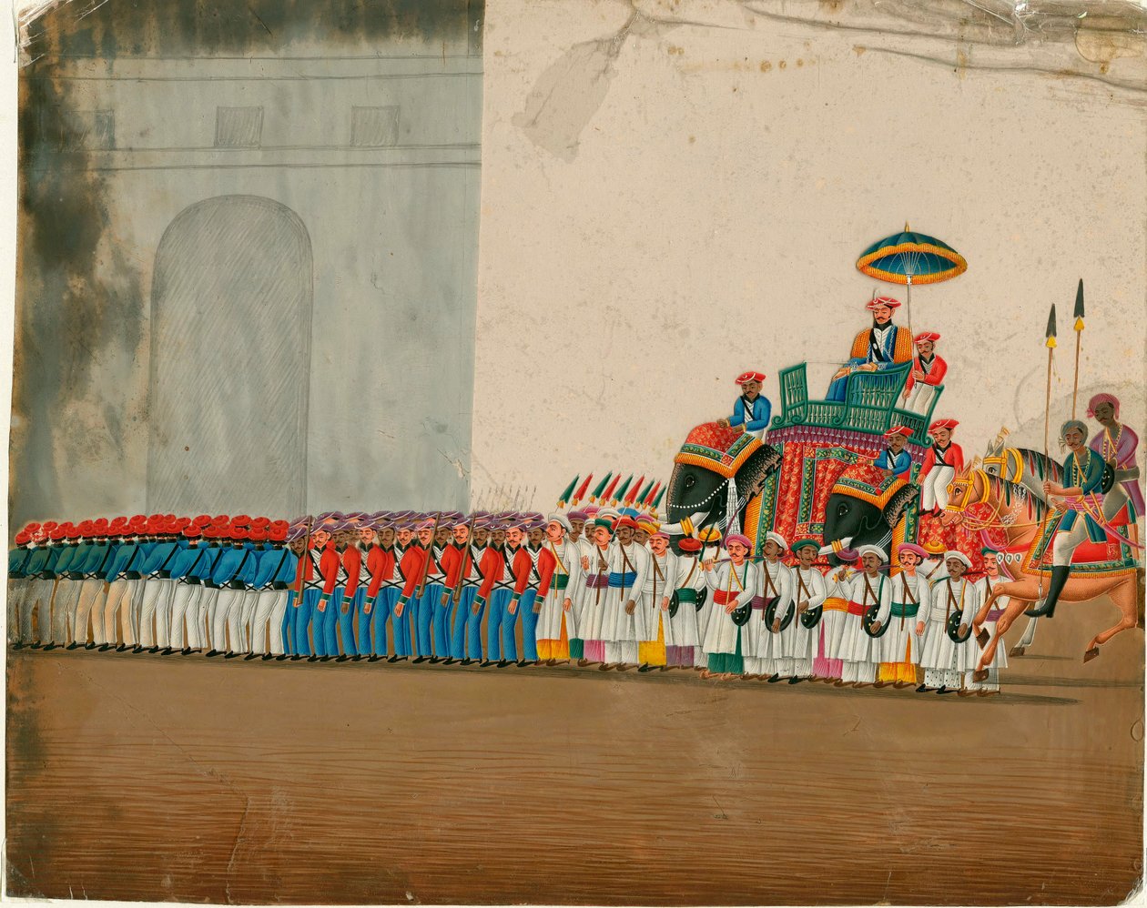 भारतीय कला: अपने हाथी पर सुल्तान (हाथी पर सवार सुल्तान) गौचे लगभग 1800 मंद 18.6x23.5 सेमी निजी संग्रह द्वारा इंडियन स्कूल