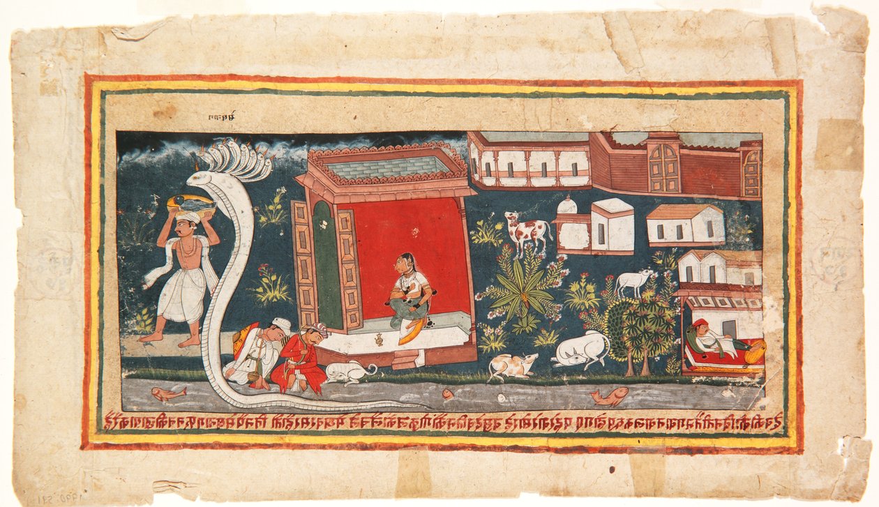 बेबी कृष्णा को सुरक्षा के लिए ले जाया गया, 1600-25 (कागज पर अपारदर्शी wc) द्वारा इंडियन स्कूल