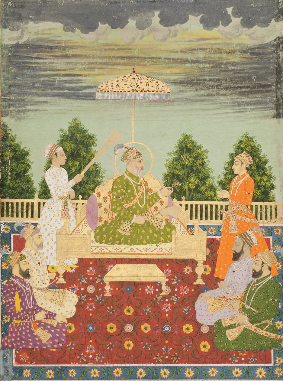 बहादुर शाह अपने चार बेटों और एक पोते के साथ, c.1710 द्वारा इंडियन स्कूल