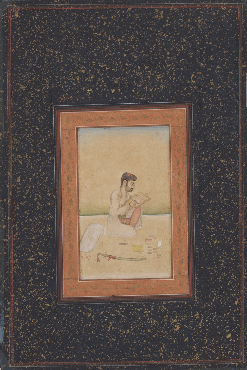 चित्रकार चश्मा पहने (स्याही, रंग और कागज पर सोना) द्वारा इंडियन स्कूल