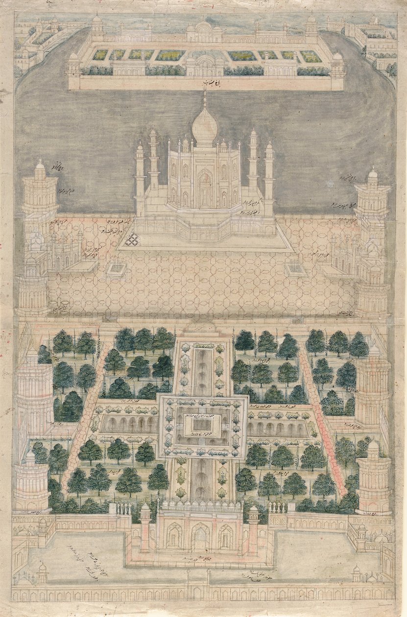 आगरा में ताजमहल पर बर्ड्स आई का दृश्य, 1790-1810 द्वारा इंडियन स्कूल