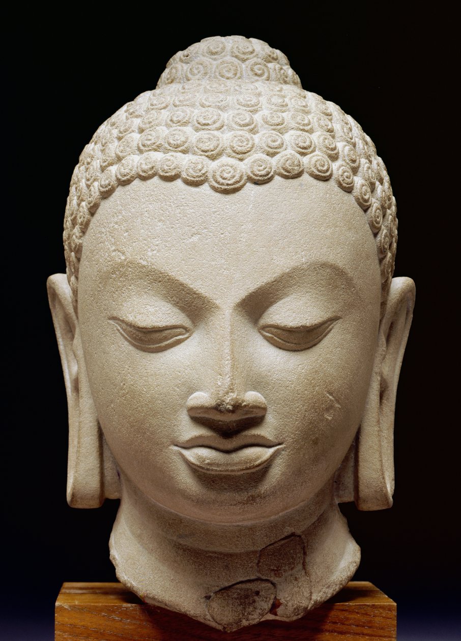 बुद्ध प्रमुख, सारनाथ संस्कृति, 500 ईस्वी (बफ सैंडस्टोन) द्वारा इंडियन स्कूल
