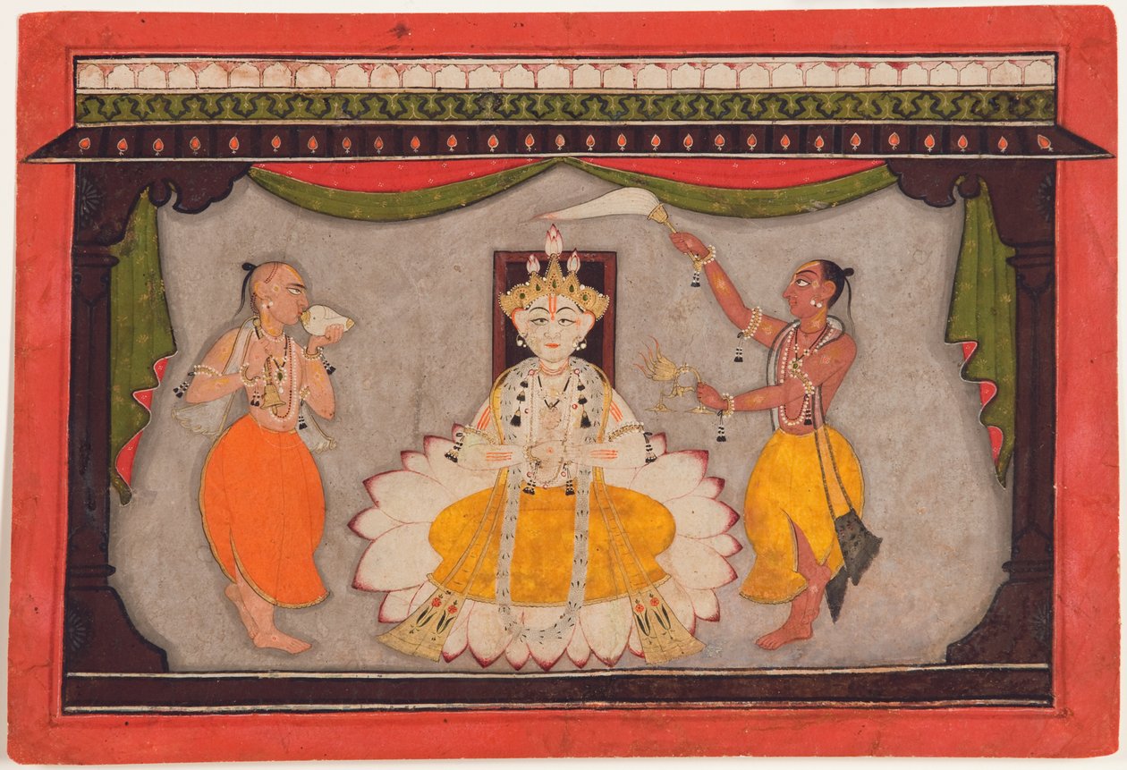विष्णु का बुद्ध अवतार, c.1700 (कागज पर अपारदर्शी wc, सोना और सुपारी) द्वारा इंडियन स्कूल