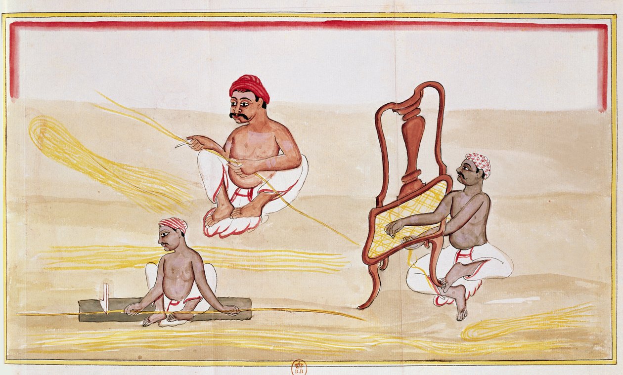 ग्रेट ब्रिटेन को निर्यात के लिए कैनिंग कुर्सियाँ (कागज पर कलम और स्याही और डब्ल्यूसी) द्वारा इंडियन स्कूल
