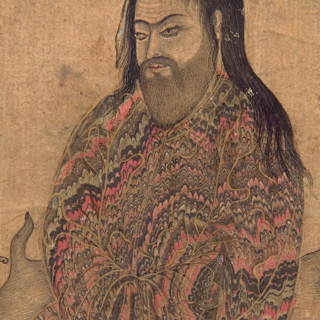 ए दरवेश, कॉन्टेस्ट में बैठा हुआ विवरण, c.1650 (कागज पर अपारदर्शी wc और सोना) द्वारा इंडियन स्कूल
