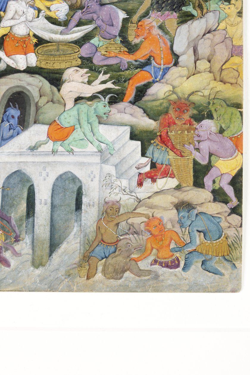 वाइल्ड लैंडस्केप में राक्षसों से विस्तार, c.1600 (कागज पर अपारदर्शी wc और सोना) द्वारा इंडियन स्कूल