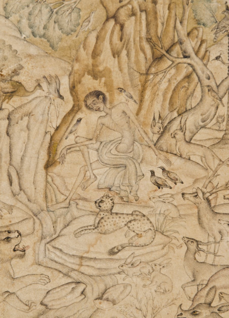 जंगल में मजनूं से विस्तार, c.1595 (कागज पर अपारदर्शी wc और सोना) द्वारा इंडियन स्कूल
