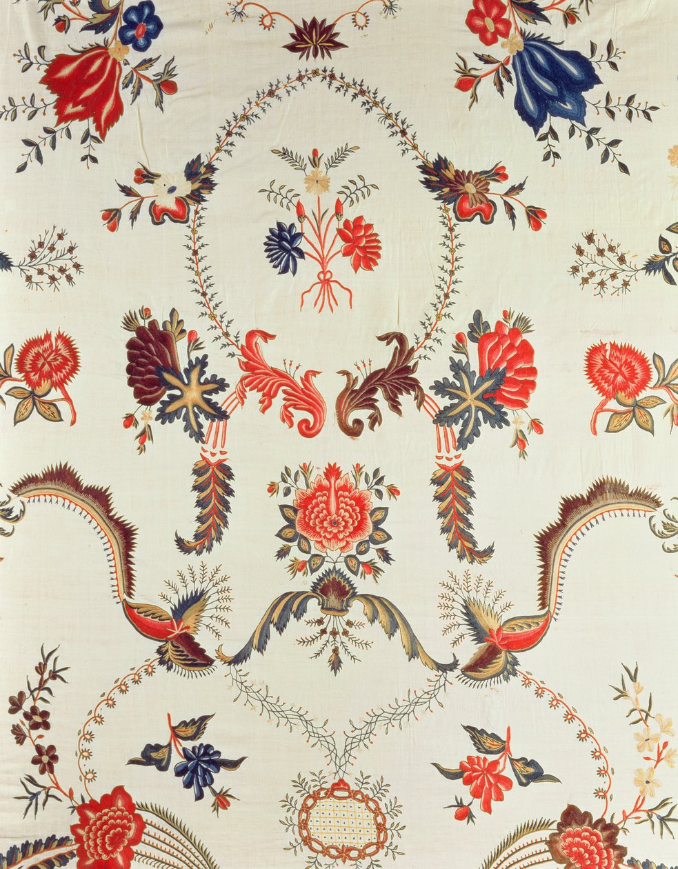 कशीदाकारी कपड़े का विस्तार, यूरोपीय बाजार के लिए बनाया गया, c.1725-50 (चमकता हुआ कपास पर रेशम) द्वारा इंडियन स्कूल