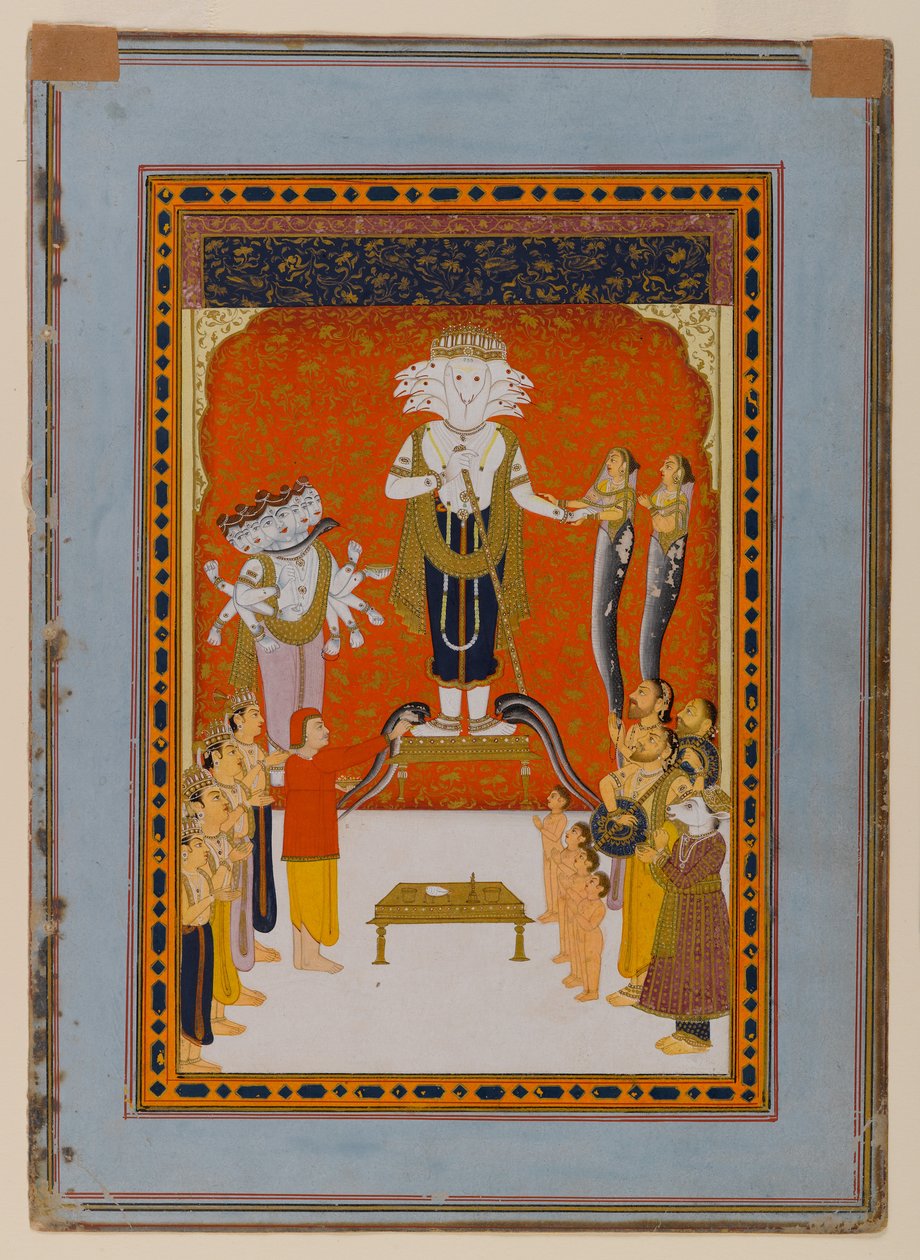 Devotions to Nagadevata, Rajasthan, c.1790 (wc और gold on paper) द्वारा इंडियन स्कूल