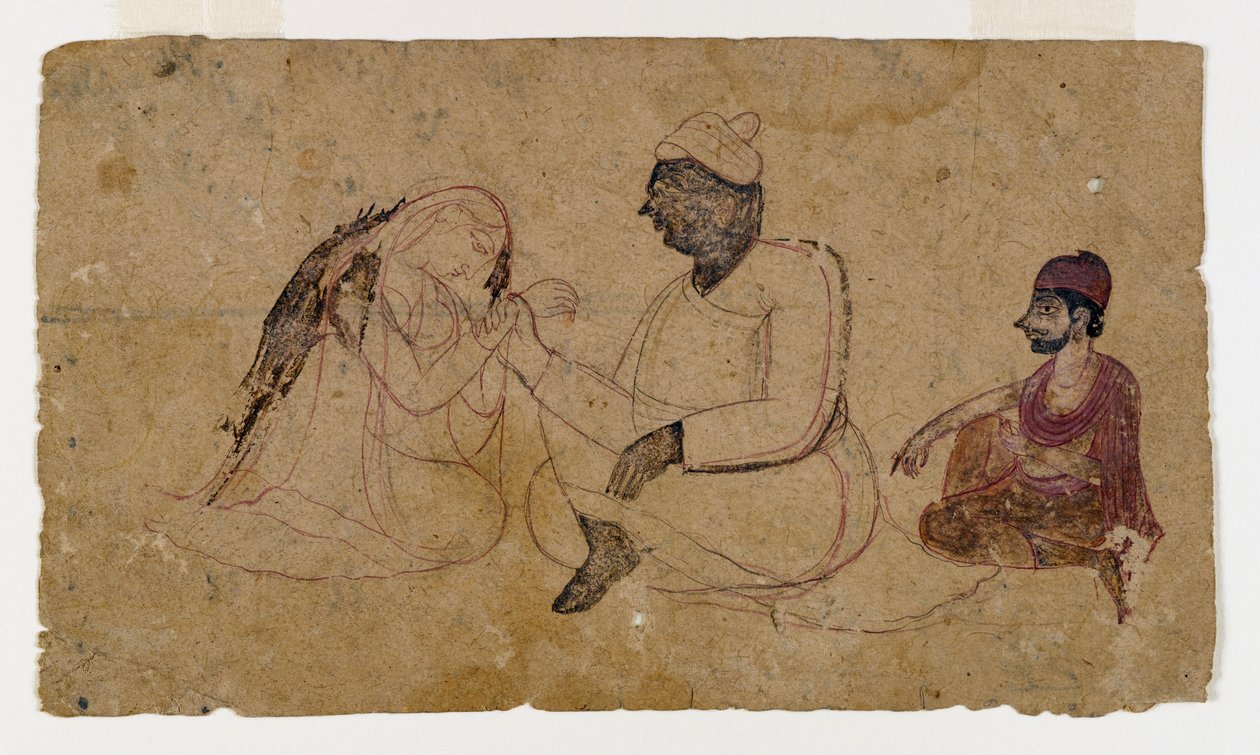 थ्री सीड फिगर, c.1750 का चित्र (कागज पर स्याही और रंग) द्वारा इंडियन स्कूल