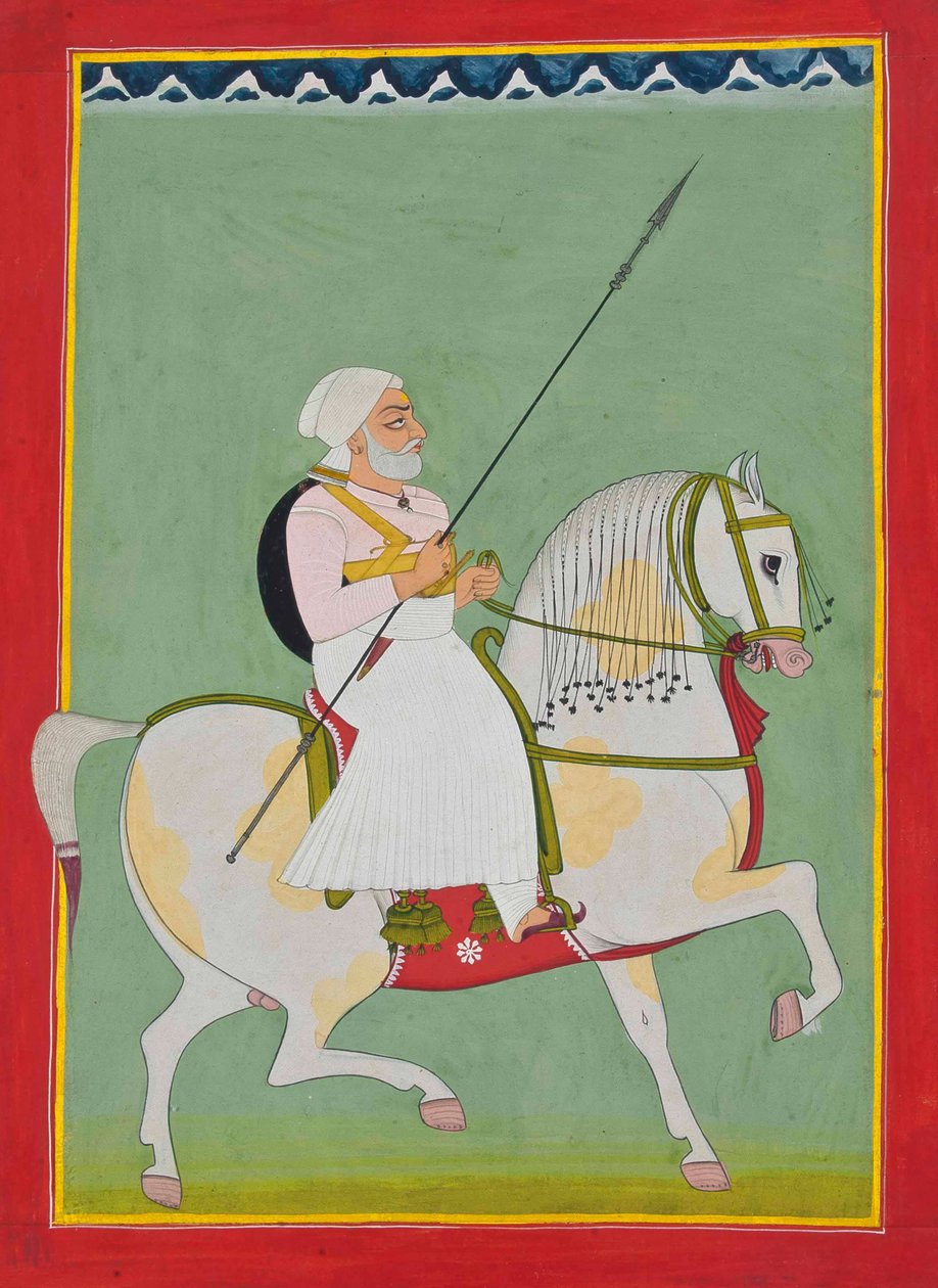 दुर्गादास राठौड़ का अश्वारोही चित्र, c.1800 द्वारा इंडियन स्कूल