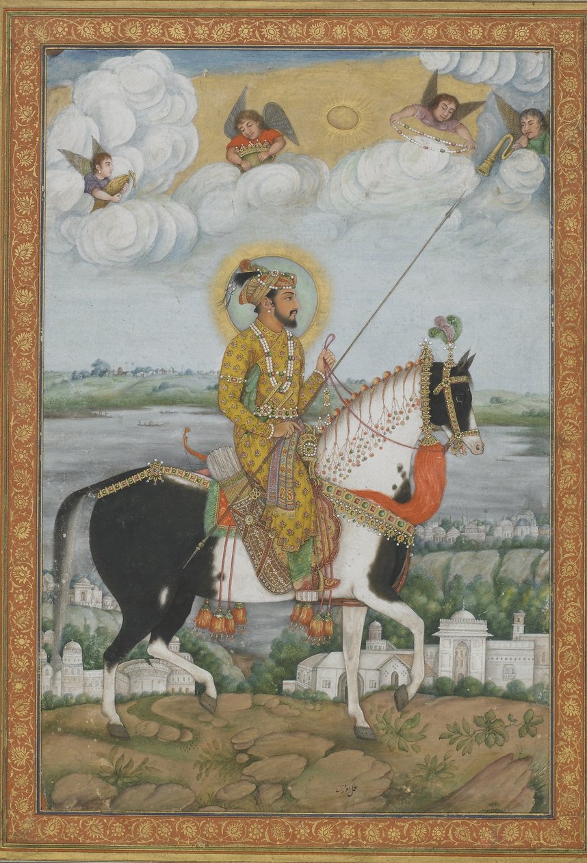 केवोरियन एल्बम से सम्राट शाहजहाँ का अश्वारोही चित्र द्वारा इंडियन स्कूल