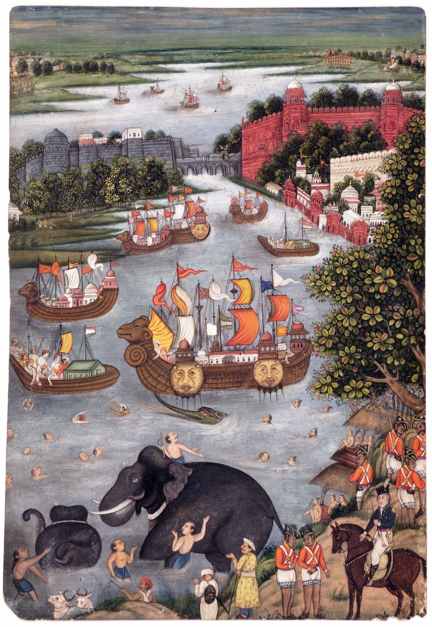 एक नदी पर उत्सव, c.1825 (कागज पर अपारदर्शी wc) द्वारा इंडियन स्कूल