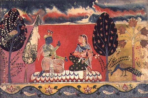 फोलियो 3. राधा और कृष्ण, 'गीता गोविंदा', मेवाड़, राजपूत स्कूल से द्वारा इंडियन स्कूल