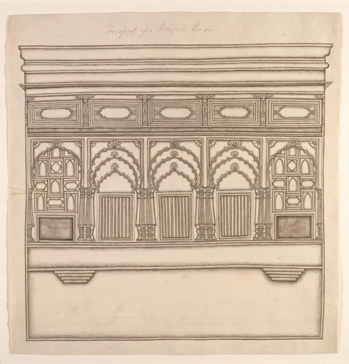 बंगाल हाउस का अग्रभाग, c.1820 (कागज पर अपारदर्शी wc) द्वारा इंडियन स्कूल