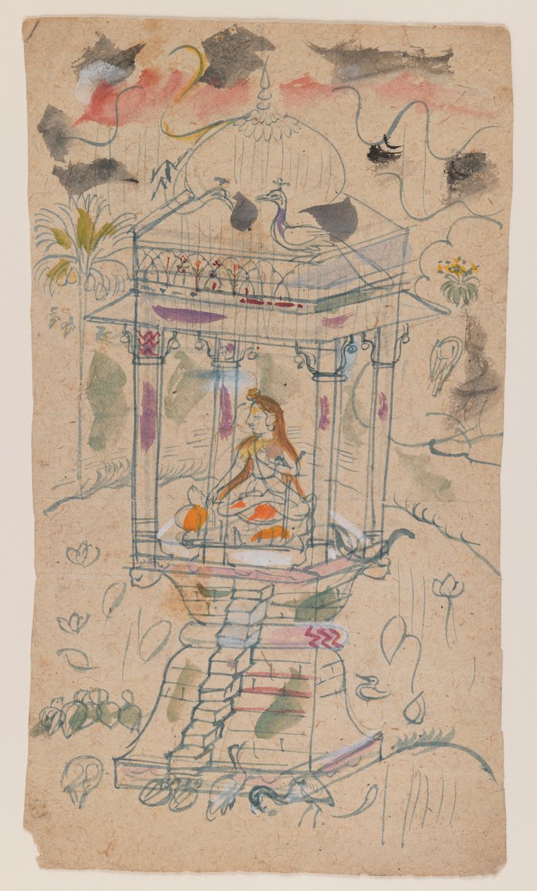 गन्ध मल्हार रागिनी का गौंसमाल, c.1850 (कागज पर स्याही और रंग) द्वारा इंडियन स्कूल