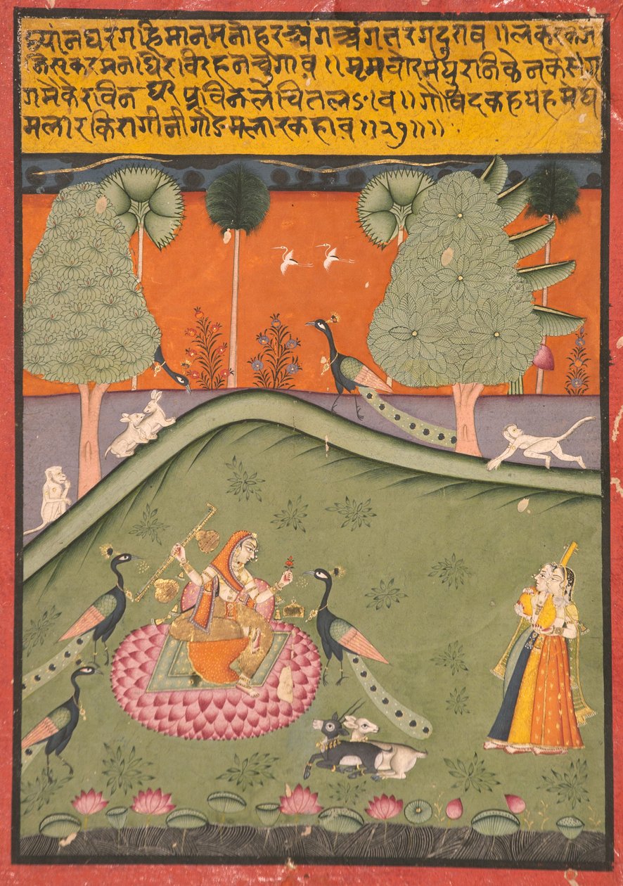 मेघ की गौरमार रागिनी, c.1720 (कागज पर अपारदर्शी wc और सोना) द्वारा इंडियन स्कूल
