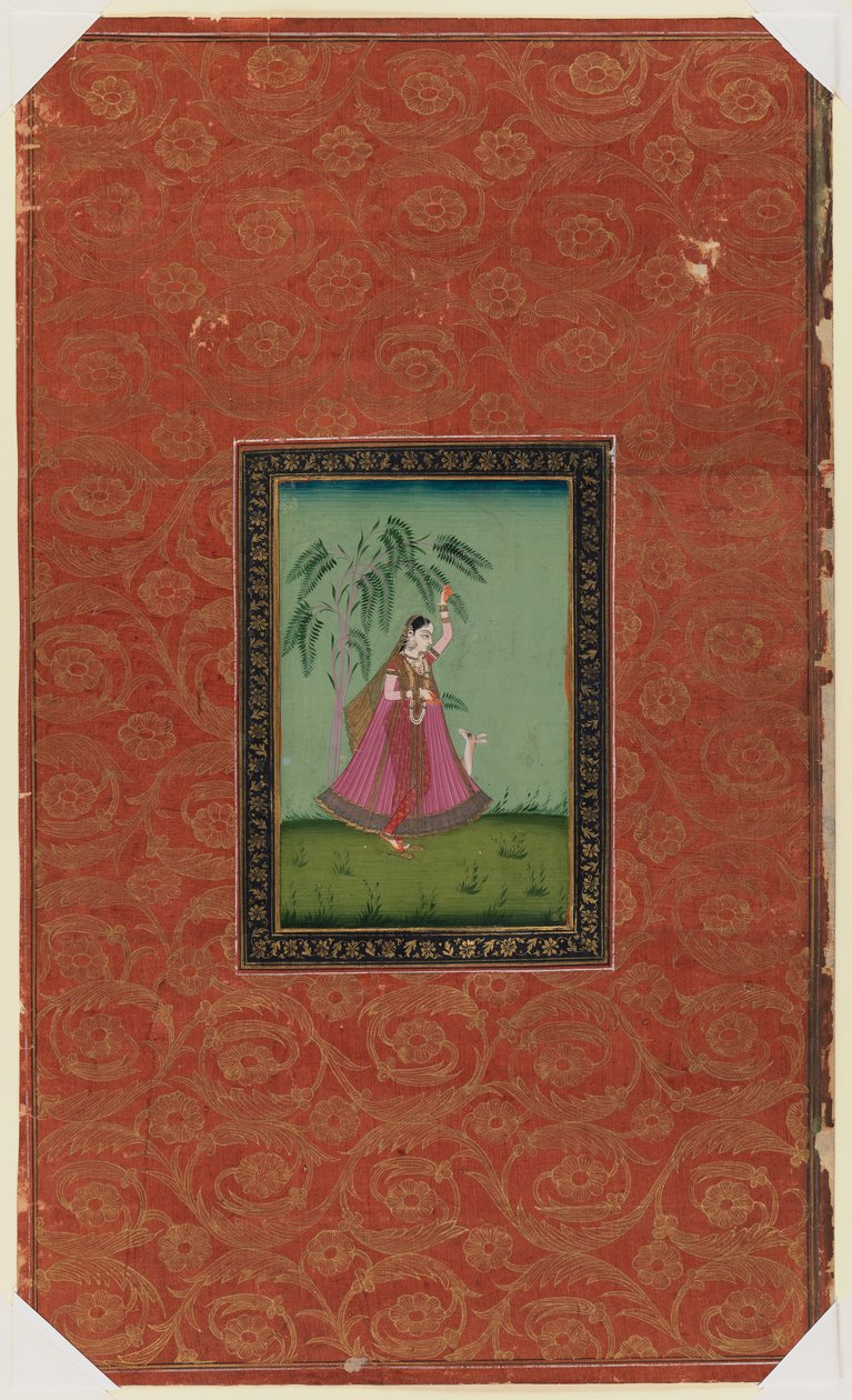 हिरण के साथ लड़की, 1875-1900 (कागज पर अपारदर्शी wc और सोना) द्वारा इंडियन स्कूल