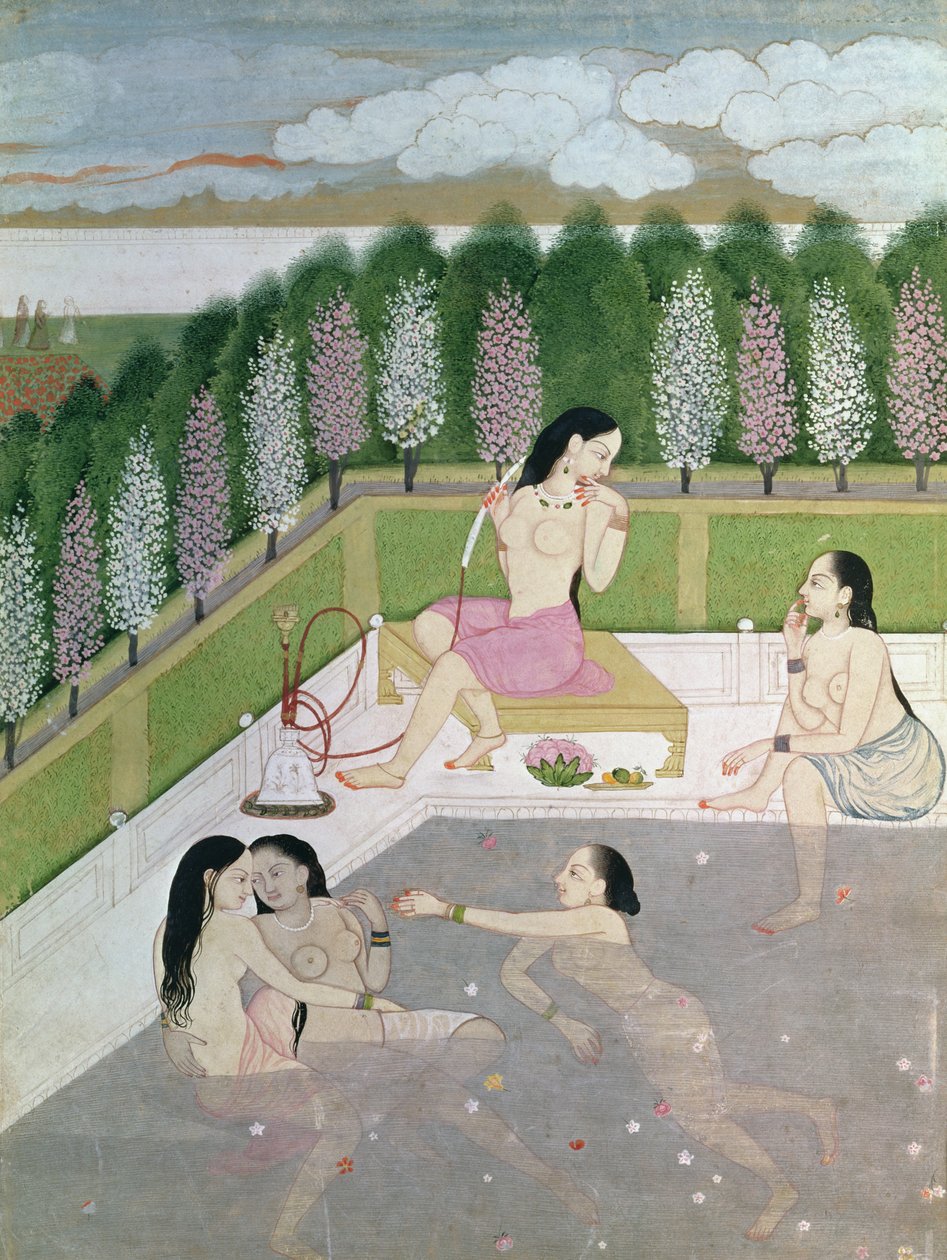 लड़कियां स्नान, पहाड़ी शैली, कांगड़ा स्कूल, हिमांचल प्रदेश, 18 वीं शताब्दी द्वारा इंडियन स्कूल