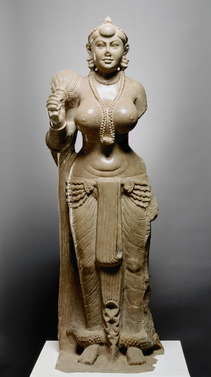 फ्लाई व्हिस्क के साथ देवी, दीदारगंज पटना संस्कृति, 300 ईसा पूर्व (पॉलिश बलुआ पत्थर) द्वारा इंडियन स्कूल