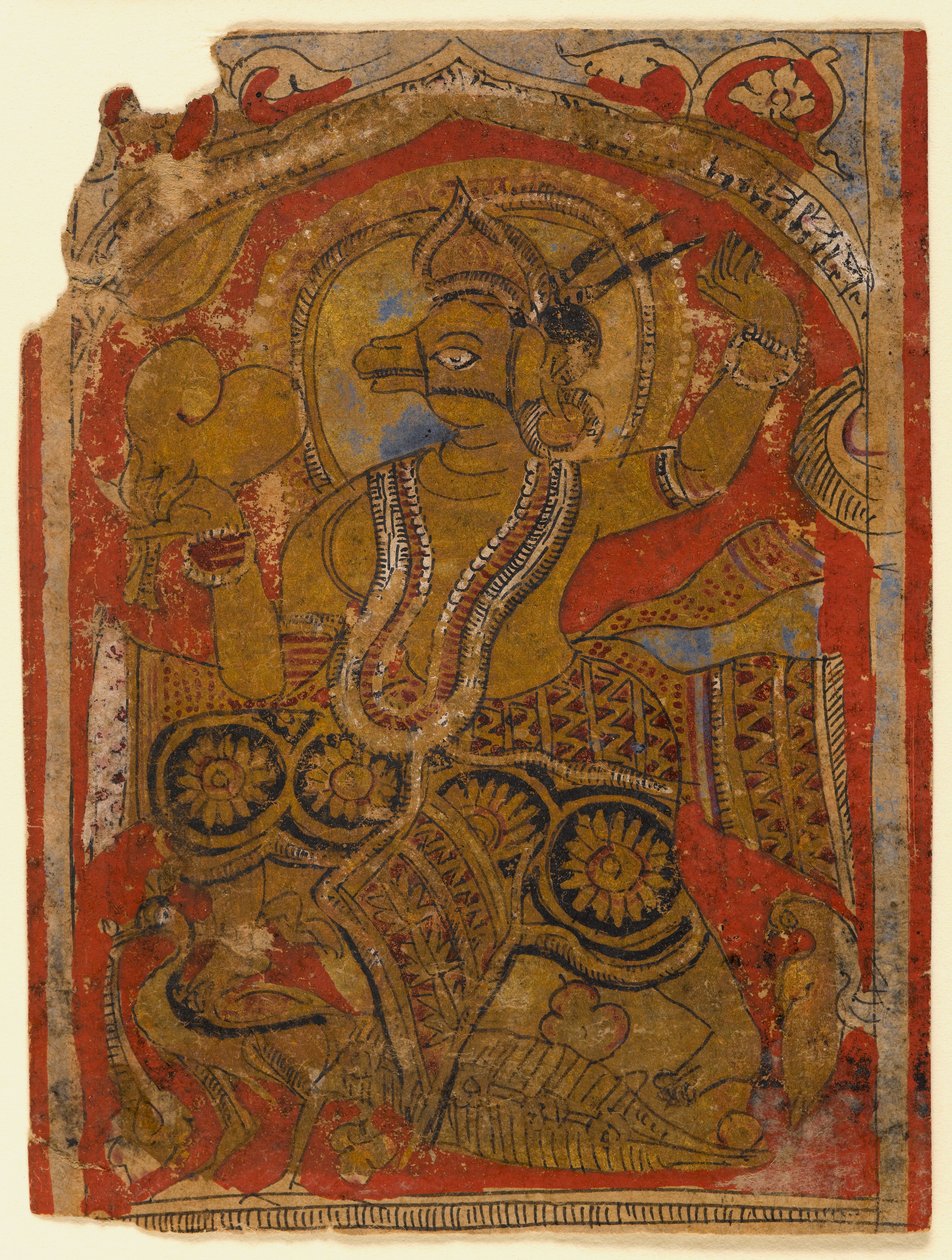 हरिनगोमशिन भ्रूण को ले जाता है, एक बिखरे हुए कल्पसूत्र से पत्ती का टुकड़ा (wc और कागज पर सोना) द्वारा इंडियन स्कूल