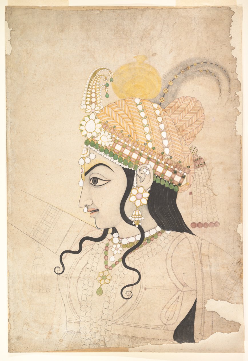 कृष्णा प्रमुख: रासलीला की एक भित्ति के लिए कार्टून, c.1800 (कागज पर स्याही और पानी के रंग का) द्वारा इंडियन स्कूल