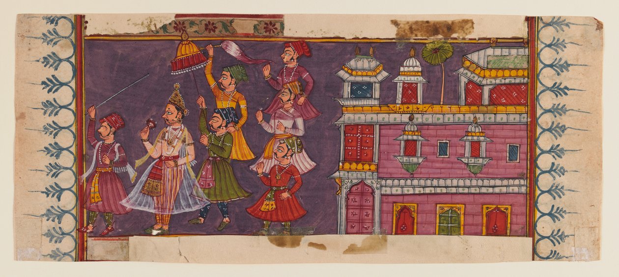 होलीमेन और कोर्टियर्स एक राजकुमार से पहले इकट्ठा होते हैं (कागज पर अपारदर्शी wc और सोना) (देखें 406510 प्रोमो के लिए) द्वारा इंडियन स्कूल