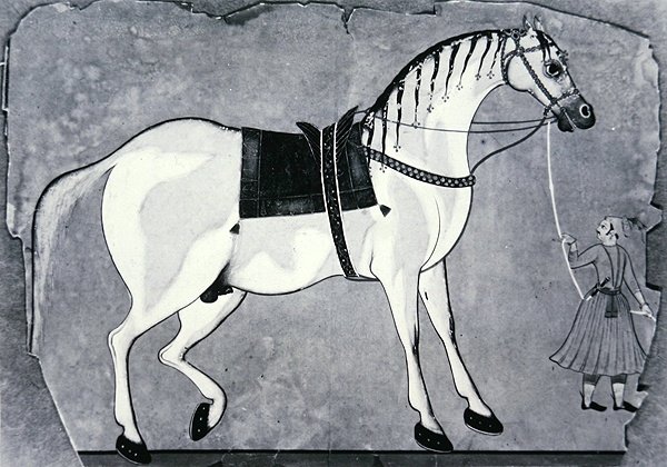 सम्राट के अस्तबल का घोड़ा और दूल्हा, c.1660 (लिथो) द्वारा इंडियन स्कूल