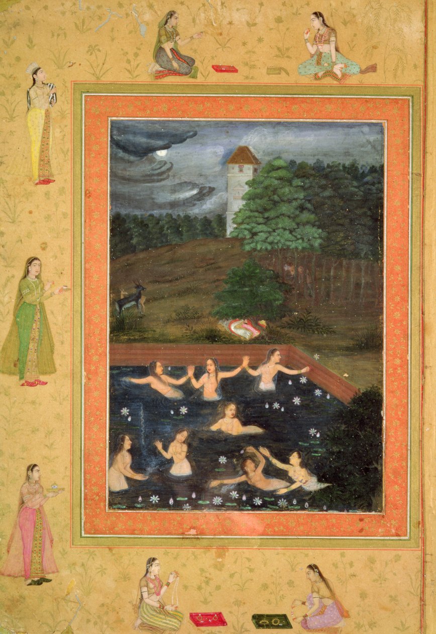 में। 07B.38r आठ महिलाएं स्नान, सी .166 (अट्रिब्यूट टू पेग) द्वारा इंडियन स्कूल