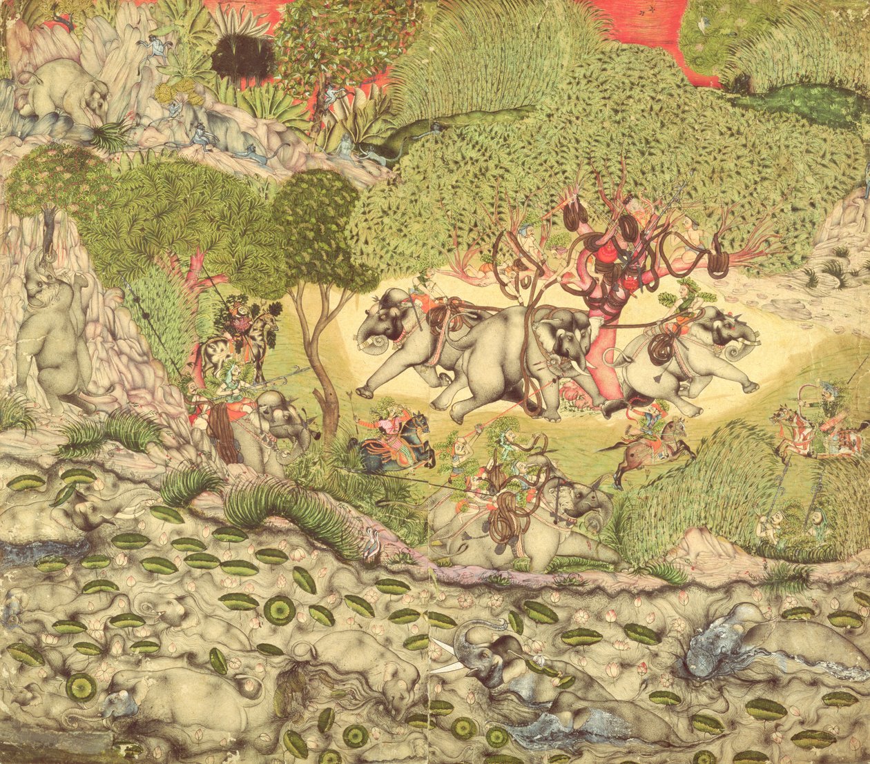 में। 70.14 एक हाथी का शिकार, c.1740-50 द्वारा इंडियन स्कूल