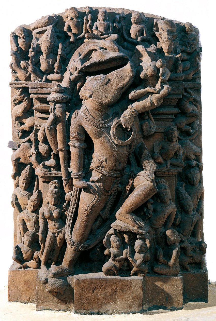 भारतीय कला: एक सूअर के रूप में हिंदू दिव्य विष्णु। खजुराहो, भारत से। चंदेल काल द्वारा इंडियन स्कूल